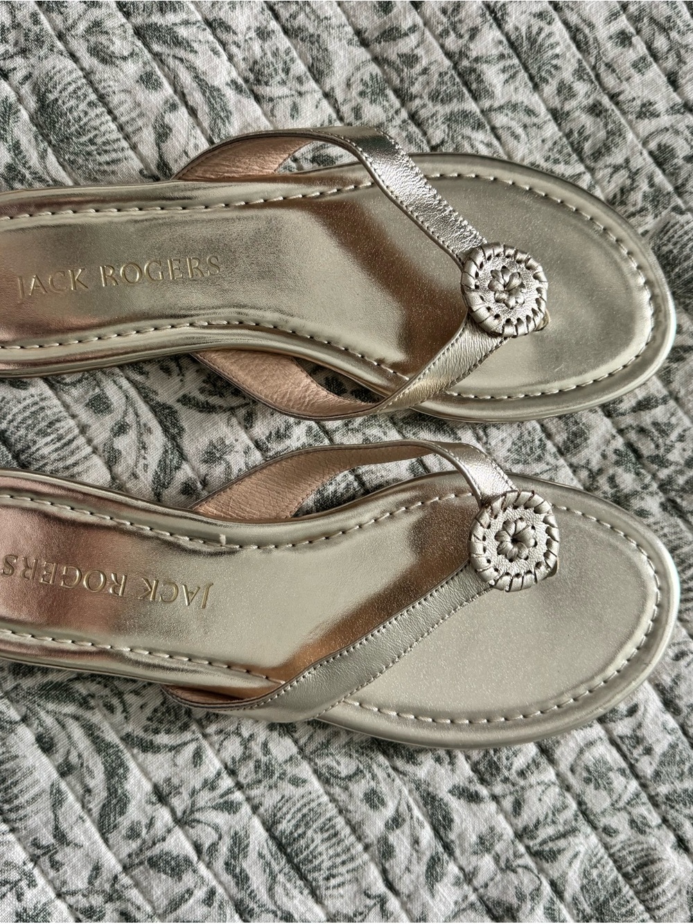 Jack Rogers Silver Braided Medallion Thong Sandals